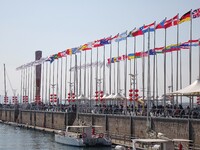 Tourists visit the International Sailing Center in Qingdao, China, on October 3, 2024. (