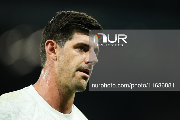 Thibaut Courtois goalkeeper of Real Madrid and Belgium during the warm-up before the La Liga match between Real Madrid CF and Deportivo Alav...