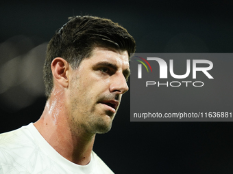 Thibaut Courtois goalkeeper of Real Madrid and Belgium during the warm-up before the La Liga match between Real Madrid CF and Deportivo Alav...