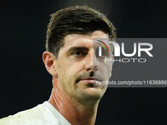 Thibaut Courtois goalkeeper of Real Madrid and Belgium during the warm-up before the La Liga match between Real Madrid CF and Deportivo Alav...