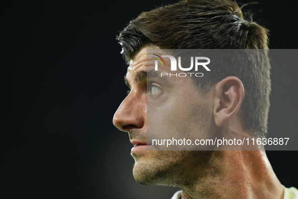 Thibaut Courtois goalkeeper of Real Madrid and Belgium during the warm-up before the La Liga match between Real Madrid CF and Deportivo Alav...