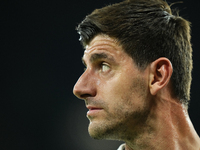 Thibaut Courtois goalkeeper of Real Madrid and Belgium during the warm-up before the La Liga match between Real Madrid CF and Deportivo Alav...