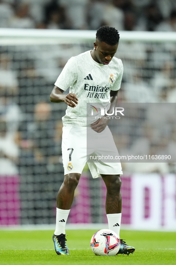 Vinicius Junior left winger of Real Madrid and Brazil during the warm-up before the La Liga match between Real Madrid CF and Deportivo Alavé...