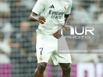 Vinicius Junior left winger of Real Madrid and Brazil during the warm-up before the La Liga match between Real Madrid CF and Deportivo Alavé...