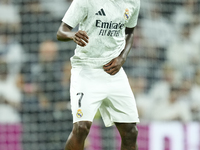 Vinicius Junior left winger of Real Madrid and Brazil during the warm-up before the La Liga match between Real Madrid CF and Deportivo Alavé...