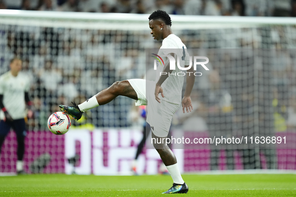 Vinicius Junior left winger of Real Madrid and Brazil during the warm-up before the La Liga match between Real Madrid CF and Deportivo Alavé...