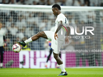 Vinicius Junior left winger of Real Madrid and Brazil during the warm-up before the La Liga match between Real Madrid CF and Deportivo Alavé...