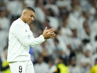 Kylian Mbappe centre-forward of Real Madrid and France during the warm-up before the La Liga match between Real Madrid CF and Deportivo Alav...