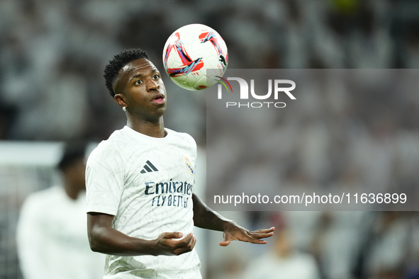 Vinicius Junior left winger of Real Madrid and Brazil during the warm-up before the La Liga match between Real Madrid CF and Deportivo Alavé...