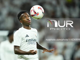 Vinicius Junior left winger of Real Madrid and Brazil during the warm-up before the La Liga match between Real Madrid CF and Deportivo Alavé...