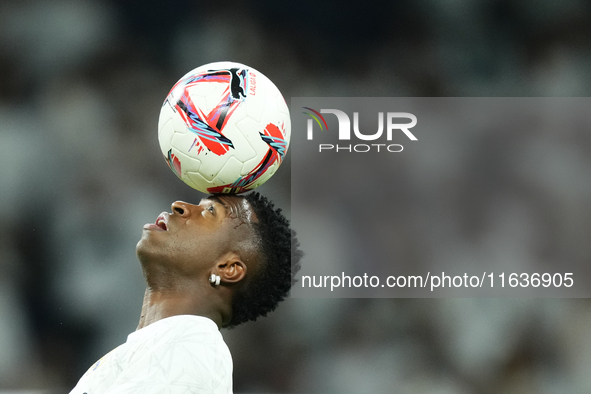 Vinicius Junior left winger of Real Madrid and Brazil during the warm-up before the La Liga match between Real Madrid CF and Deportivo Alavé...