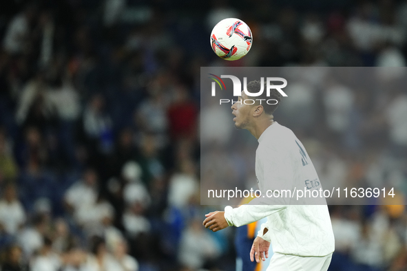 Jude Bellingham central midfield of Real Madrid and England during the warm-up before the La Liga match between Real Madrid CF and Deportivo...