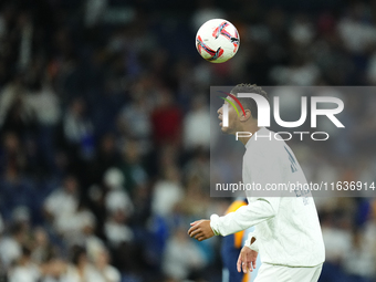 Jude Bellingham central midfield of Real Madrid and England during the warm-up before the La Liga match between Real Madrid CF and Deportivo...