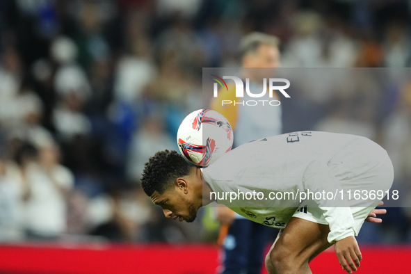 Jude Bellingham central midfield of Real Madrid and England during the warm-up before the La Liga match between Real Madrid CF and Deportivo...