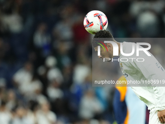 Jude Bellingham central midfield of Real Madrid and England during the warm-up before the La Liga match between Real Madrid CF and Deportivo...