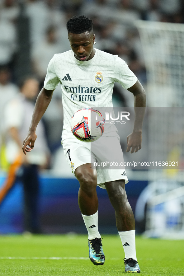 Vinicius Junior left winger of Real Madrid and Brazil during the warm-up before the La Liga match between Real Madrid CF and Deportivo Alavé...