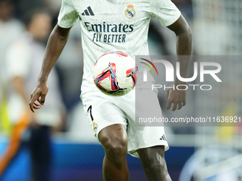 Vinicius Junior left winger of Real Madrid and Brazil during the warm-up before the La Liga match between Real Madrid CF and Deportivo Alavé...