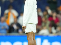 Kylian Mbappe centre-forward of Real Madrid and France during the warm-up before the La Liga match between Real Madrid CF and Deportivo Alav...