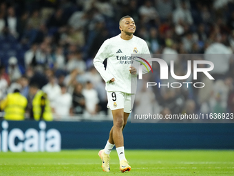 Kylian Mbappe centre-forward of Real Madrid and France during the warm-up before the La Liga match between Real Madrid CF and Deportivo Alav...