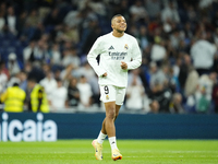 Kylian Mbappe centre-forward of Real Madrid and France during the warm-up before the La Liga match between Real Madrid CF and Deportivo Alav...