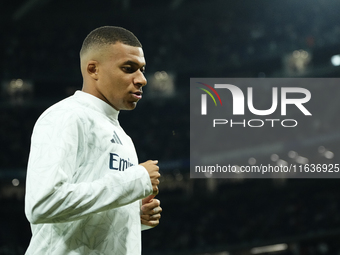 Kylian Mbappe centre-forward of Real Madrid and France during the warm-up before the La Liga match between Real Madrid CF and Deportivo Alav...