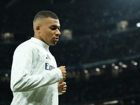 Kylian Mbappe centre-forward of Real Madrid and France during the warm-up before the La Liga match between Real Madrid CF and Deportivo Alav...