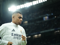 Kylian Mbappe centre-forward of Real Madrid and France during the warm-up before the La Liga match between Real Madrid CF and Deportivo Alav...