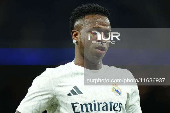 Vinicius Junior left winger of Real Madrid and Brazil during the warm-up before the La Liga match between Real Madrid CF and Deportivo Alavé...