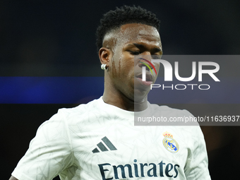 Vinicius Junior left winger of Real Madrid and Brazil during the warm-up before the La Liga match between Real Madrid CF and Deportivo Alavé...