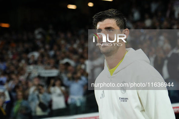 Thibaut Courtois goalkeeper of Real Madrid and Belgium during the La Liga match between Real Madrid CF and Deportivo Alavés at Estadio Santi...