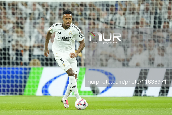 Eder Militao centre-back of Real Madrid and Brazil during the La Liga match between Real Madrid CF and Deportivo Alavés at Estadio Santiago...