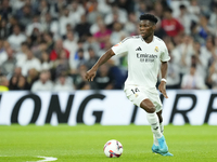 Aurelien Tchouameni defensive midfield of Real Madrid and France during the La Liga match between Real Madrid CF and Deportivo Alavés at Est...