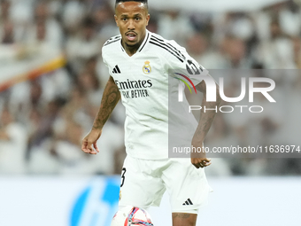 Eder Militao centre-back of Real Madrid and Brazil during the La Liga match between Real Madrid CF and Deportivo Alavés at Estadio Santiago...