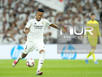 Eder Militao centre-back of Real Madrid and Brazil during the La Liga match between Real Madrid CF and Deportivo Alavés at Estadio Santiago...