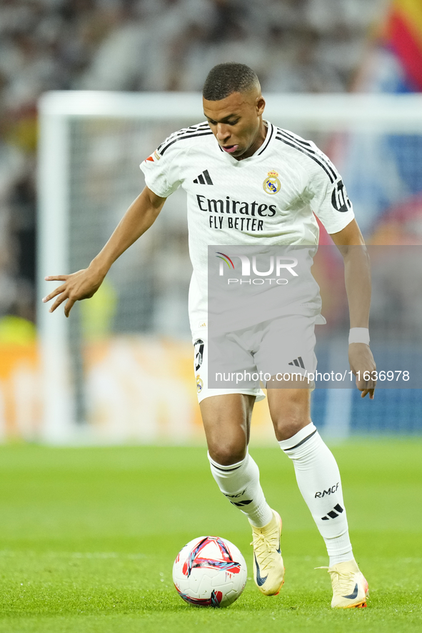 Kylian Mbappe centre-forward of Real Madrid and France during the La Liga match between Real Madrid CF and Deportivo Alavés at Estadio Santi...