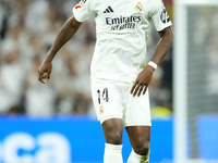 Aurelien Tchouameni defensive midfield of Real Madrid and France during the La Liga match between Real Madrid CF and Deportivo Alavés at Est...