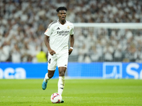 Aurelien Tchouameni defensive midfield of Real Madrid and France during the La Liga match between Real Madrid CF and Deportivo Alavés at Est...