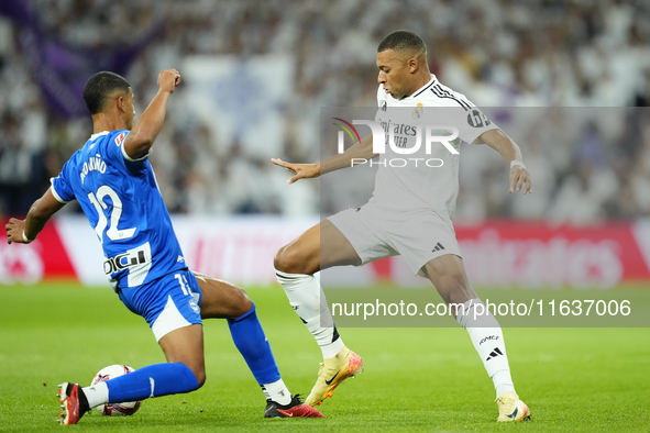 Kylian Mbappe centre-forward of Real Madrid and France in action during the La Liga match between Real Madrid CF and Deportivo Alavés at Est...