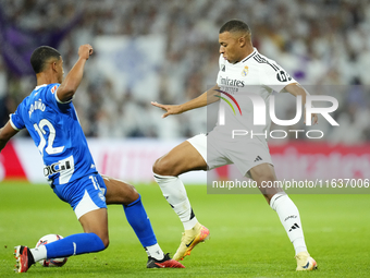 Kylian Mbappe centre-forward of Real Madrid and France in action during the La Liga match between Real Madrid CF and Deportivo Alavés at Est...