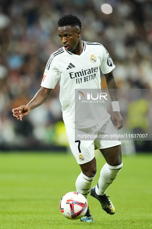 Vinicius Junior left winger of Real Madrid and Brazil during the La Liga match between Real Madrid CF and Deportivo Alavés at Estadio Santia...