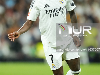 Vinicius Junior left winger of Real Madrid and Brazil during the La Liga match between Real Madrid CF and Deportivo Alavés at Estadio Santia...