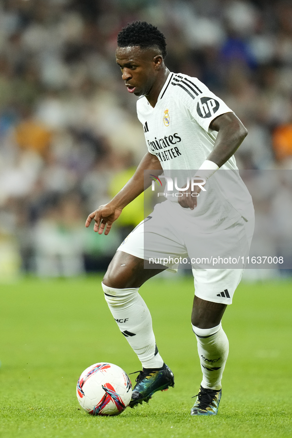 Vinicius Junior left winger of Real Madrid and Brazil during the La Liga match between Real Madrid CF and Deportivo Alavés at Estadio Santia...