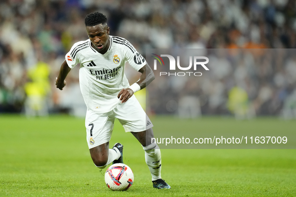 Vinicius Junior left winger of Real Madrid and Brazil during the La Liga match between Real Madrid CF and Deportivo Alavés at Estadio Santia...