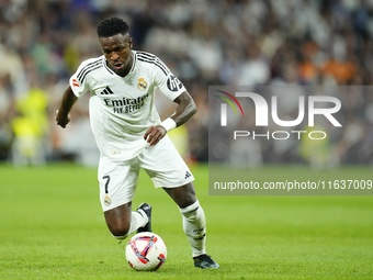 Vinicius Junior left winger of Real Madrid and Brazil during the La Liga match between Real Madrid CF and Deportivo Alavés at Estadio Santia...