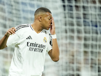 Kylian Mbappe centre-forward of Real Madrid and France reacts during the La Liga match between Real Madrid CF and Deportivo Alavés at Estadi...