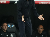 Luis Garcia head coach of Alaves gives instructions during the La Liga match between Real Madrid CF and Deportivo Alavés at Estadio Santiago...