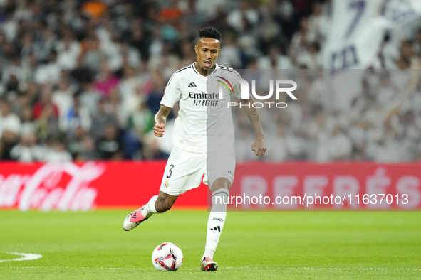 Eder Militao centre-back of Real Madrid and Brazil during the La Liga match between Real Madrid CF and Deportivo Alavés at Estadio Santiago...