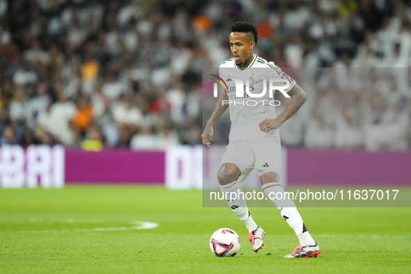 Eder Militao centre-back of Real Madrid and Brazil during the La Liga match between Real Madrid CF and Deportivo Alavés at Estadio Santiago...