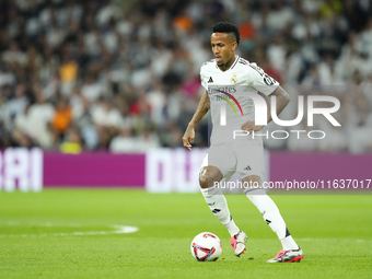 Eder Militao centre-back of Real Madrid and Brazil during the La Liga match between Real Madrid CF and Deportivo Alavés at Estadio Santiago...