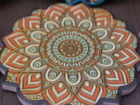 Uyghur handicrafts coasters are in Hami, Xinjiang province, China, on October 4, 2024. (